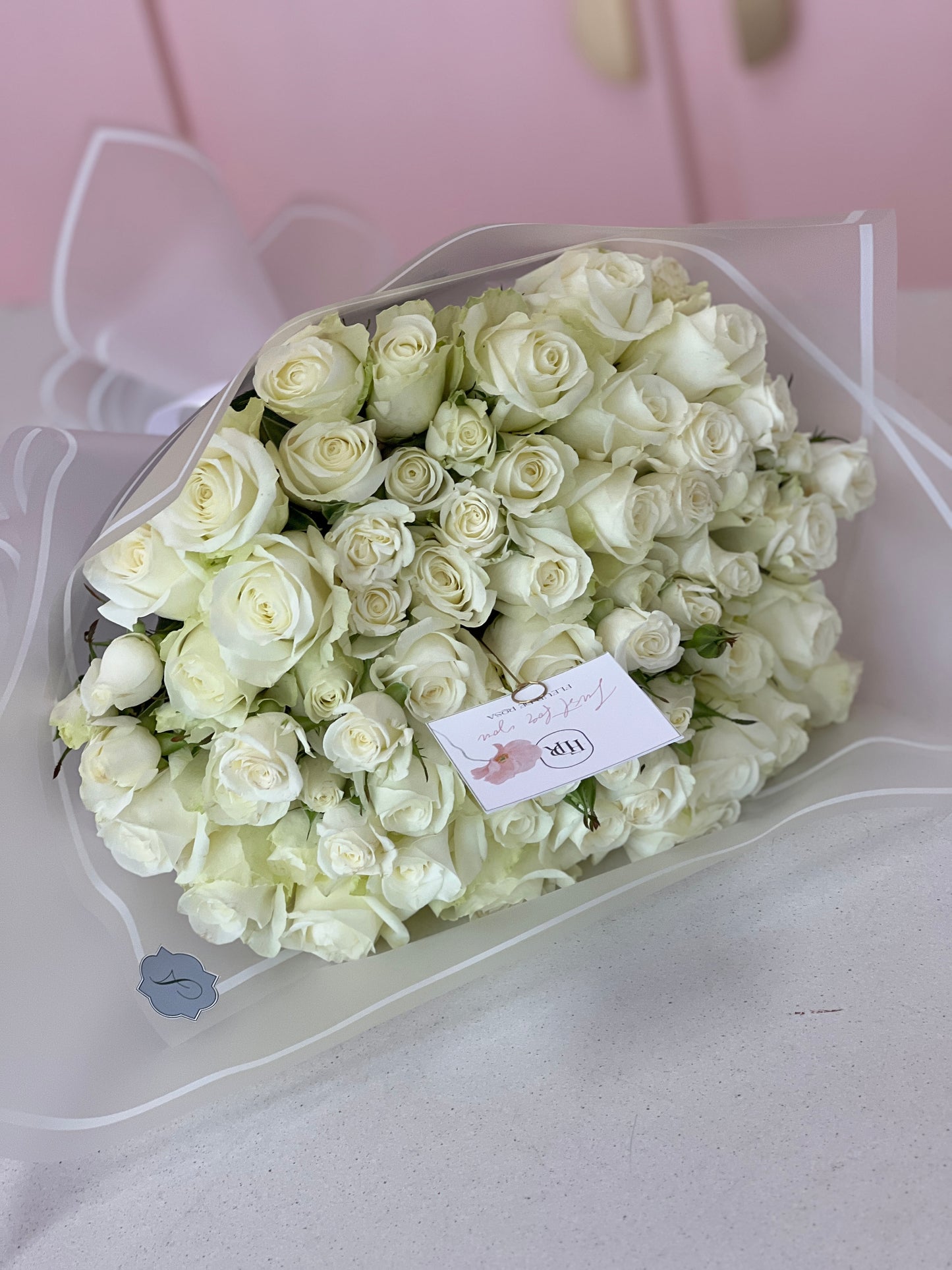 Luxe White Roses bouquet