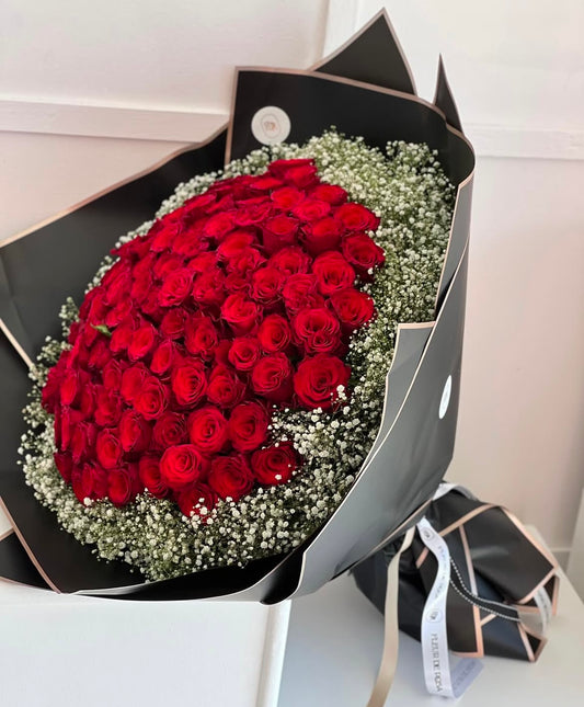 100 Roses and Baby's Breath